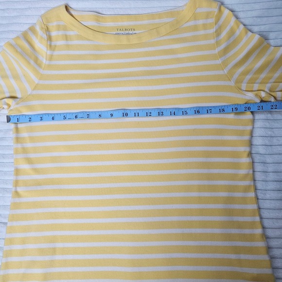 Talbots Stretch Weekend Tee Butter Yellow White Stripe Women's XL Preppy Classic - Picture 4 of 9
